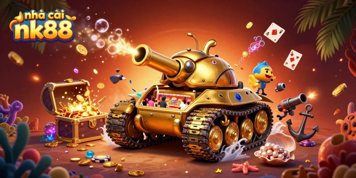 Experience the excitement of nhà cái nk88 with vibrant casino elements in a colorful 3D scene!
