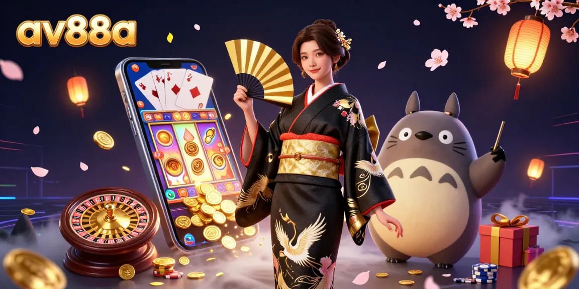 Engage in slots and gaming with av88a, featuring vibrant characters and casino elements.