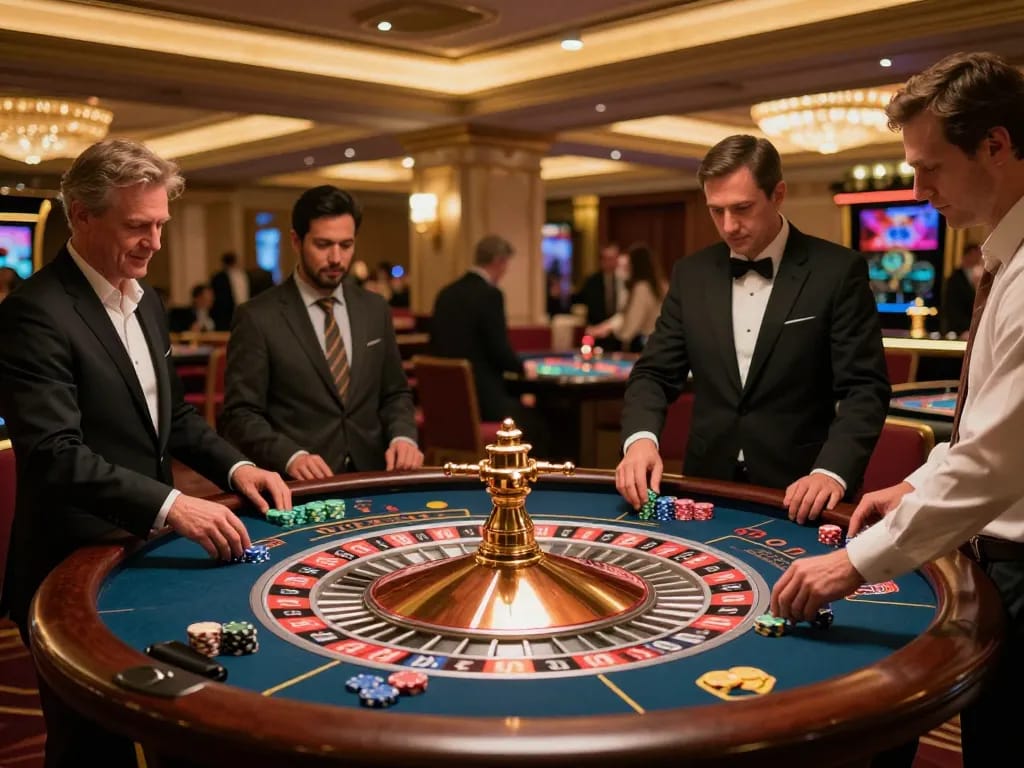 Players engaged in roulette action at a luxury casino featuring f168 ambiance and excitement.