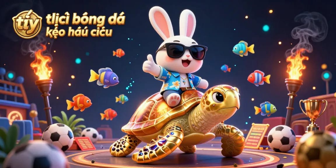 Enhance your betting experience with tỷ lệ bóng đá kèo nhà cái, showcasing a lucky rabbit and golden turtle in a vibrant scene.