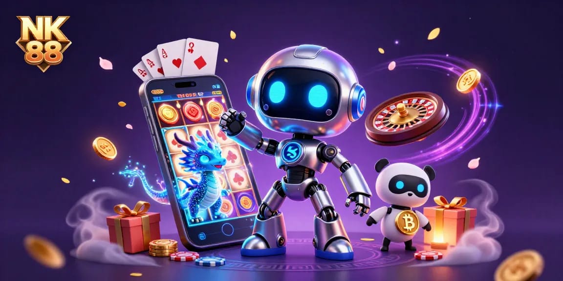 Experience thrilling gaming moments at NK 88 with vibrant neon visuals and dynamic casino elements