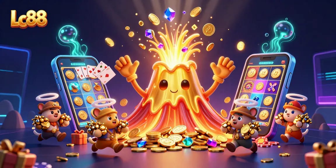Engage with Lc88 as you witness a vibrant eruption of Gold and treasures amidst gaming adventures.
