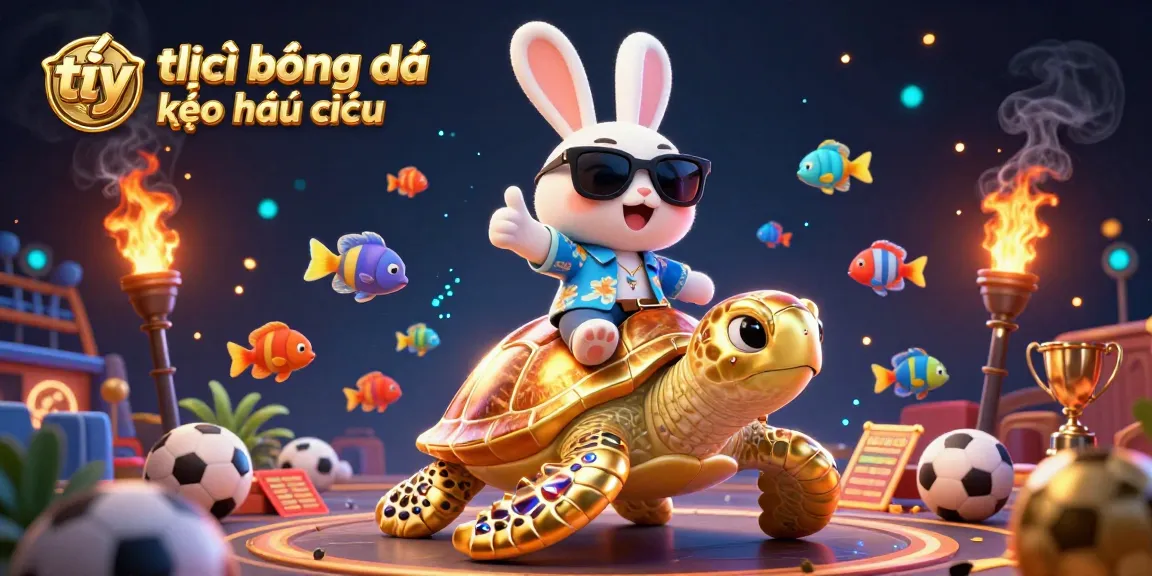 Enhance your betting experience with tỷ lệ bóng đá kèo nhà cái, showcasing a lucky rabbit and golden turtle in a vibrant scene.