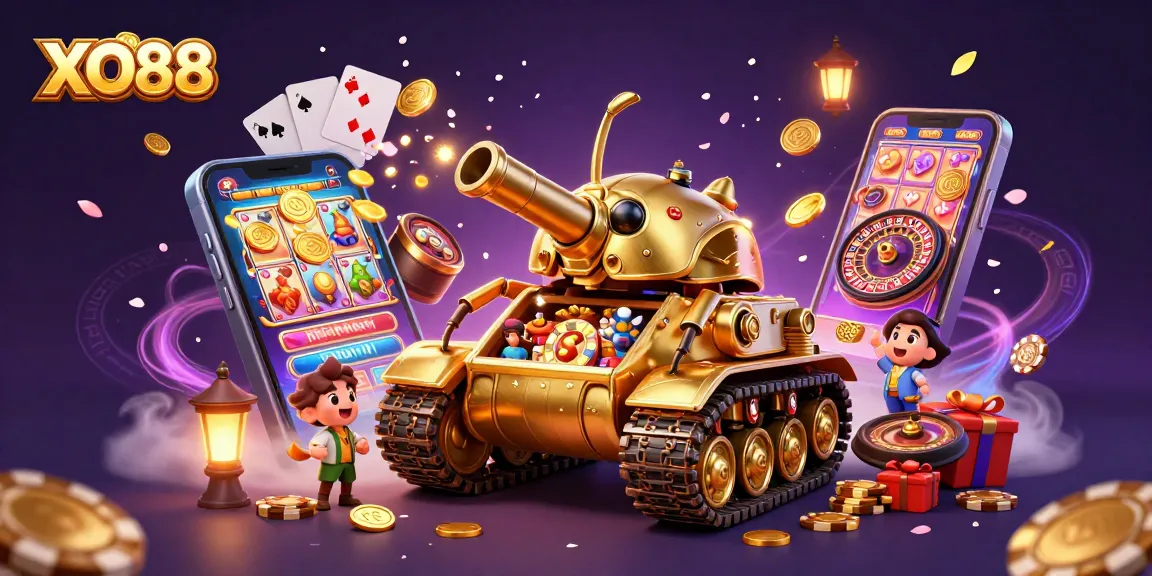 Experience the excitement of XO88 with a vibrant 3D casino scene featuring a golden beetle tank.