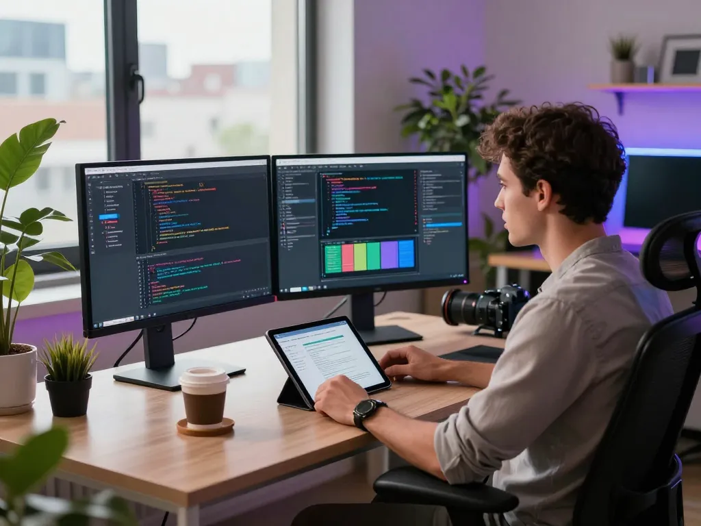 Developer utilizing clawdbot in a modern workspace with code and collaboration tools.