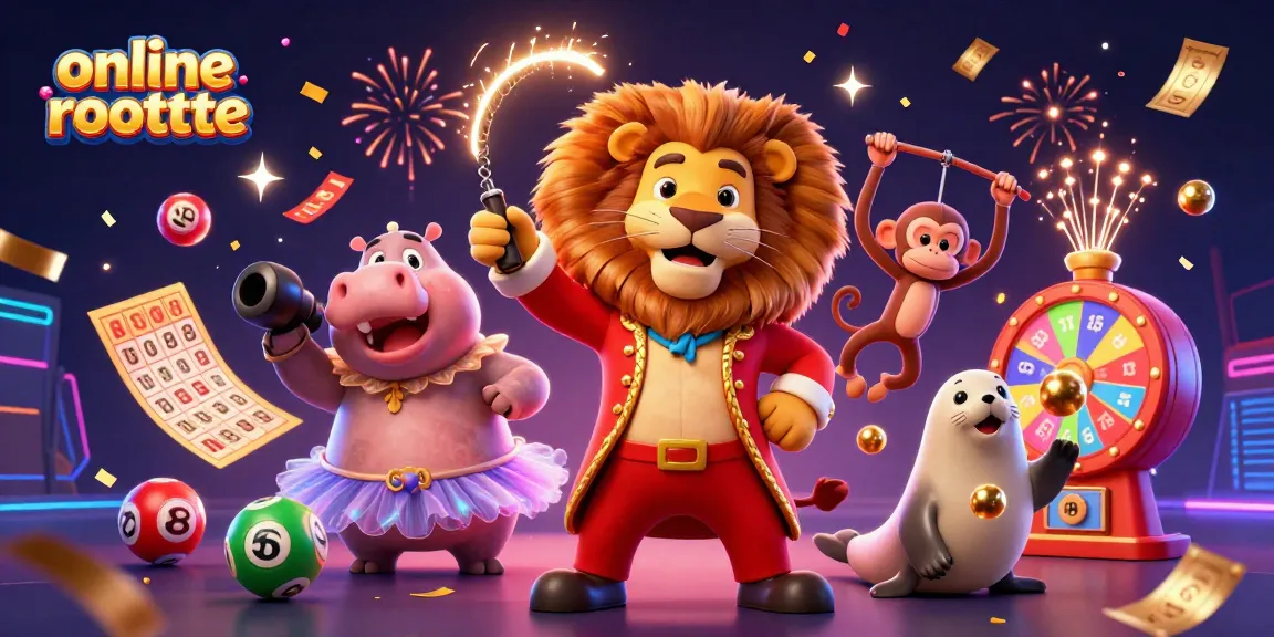 Experience online roulette with a vibrant 3D circus scene featuring immersive gaming characters.