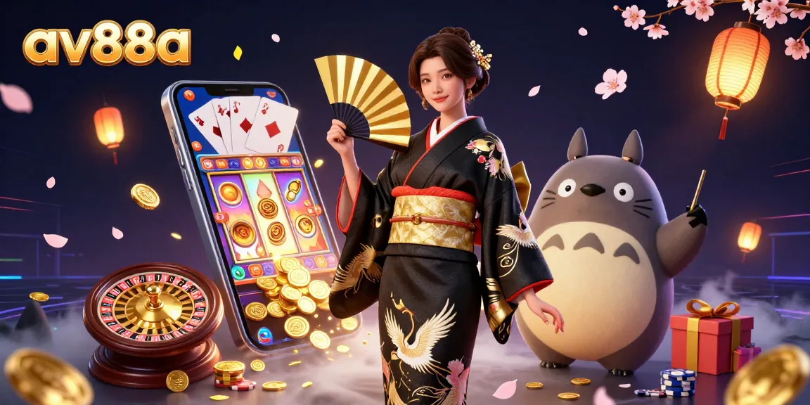 Engage in slots and gaming with av88a, featuring vibrant characters and casino elements.