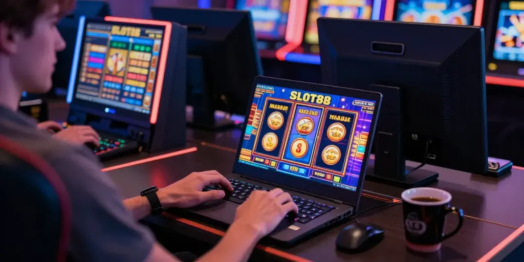 Engaging scene of a player enjoying slot88 online gaming experience.