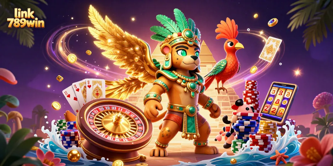 Experience the thrill of casino gaming with link 789win, showcasing a Mayan jaguar priest amid dynamic casino elements.