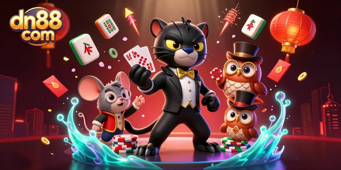 Experience exciting gameplay at dn88 com with stylish characters and vibrant casino elements in this dynamic illustration.
