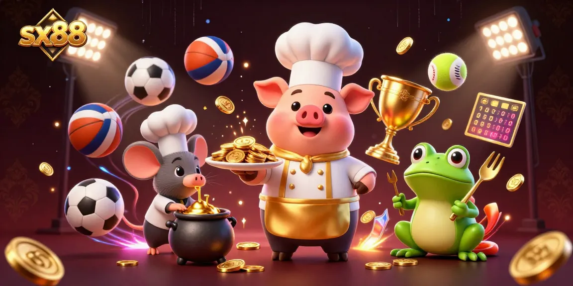 SX88 players enjoying dynamic betting with gold coins and vibrant sports elements