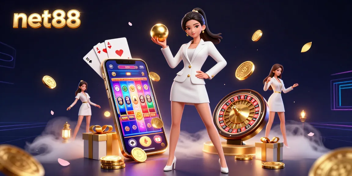 Experience thrilling action at net88 with a confident Asian woman in a casino ambiance, highlighting gaming excitement.