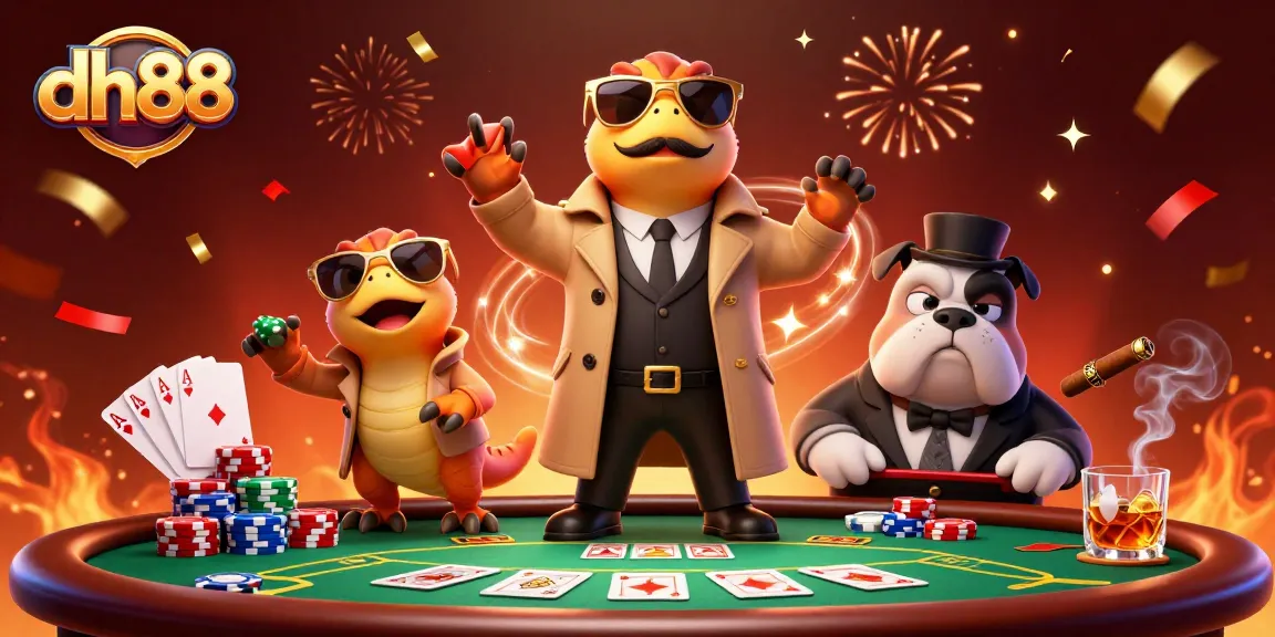 Experience thrilling poker action with dh88, cartoon raptors in a trench coat and a bulldog bouncer.