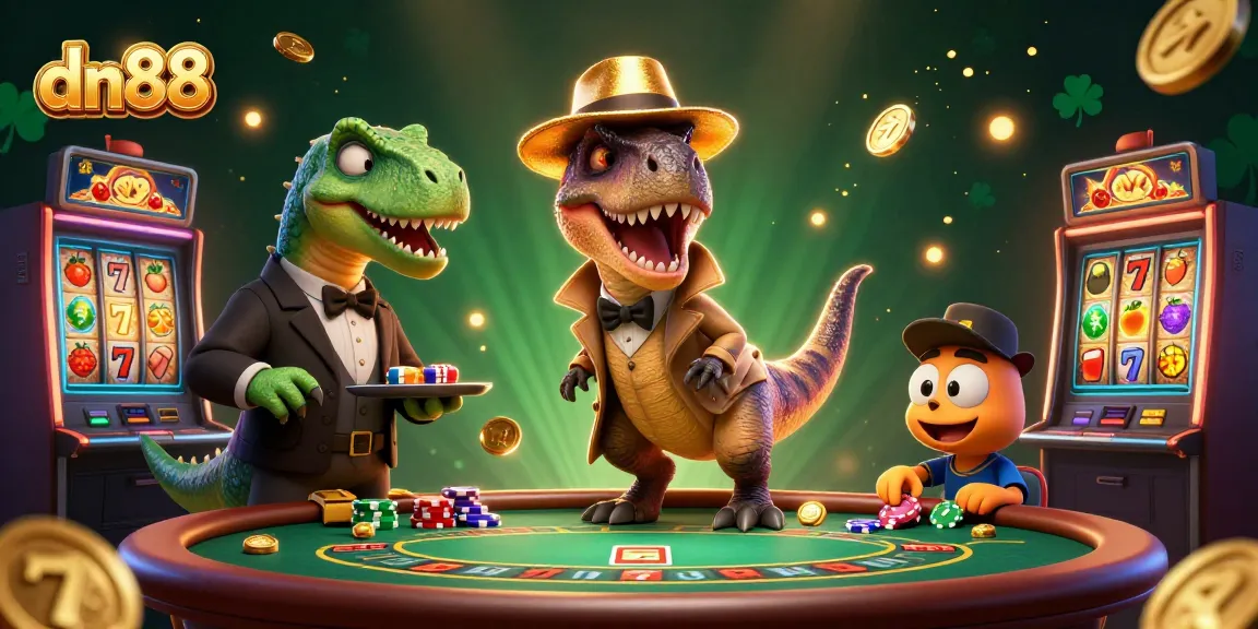 Experience thrilling gameplay at dn88 with cartoon velociraptor counter in a blackjack scene.